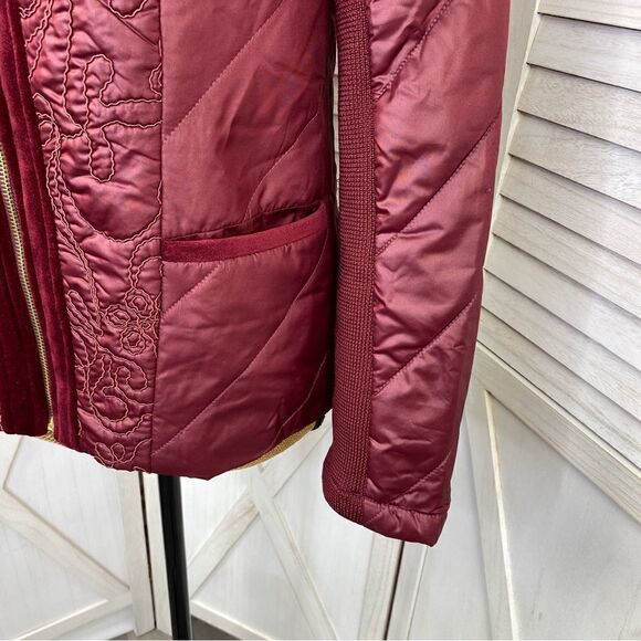 Zenergy by Chico’s Quilted Embroidered Puffer Moto Jacket Maroon Red Small - Picture 7 of 16
